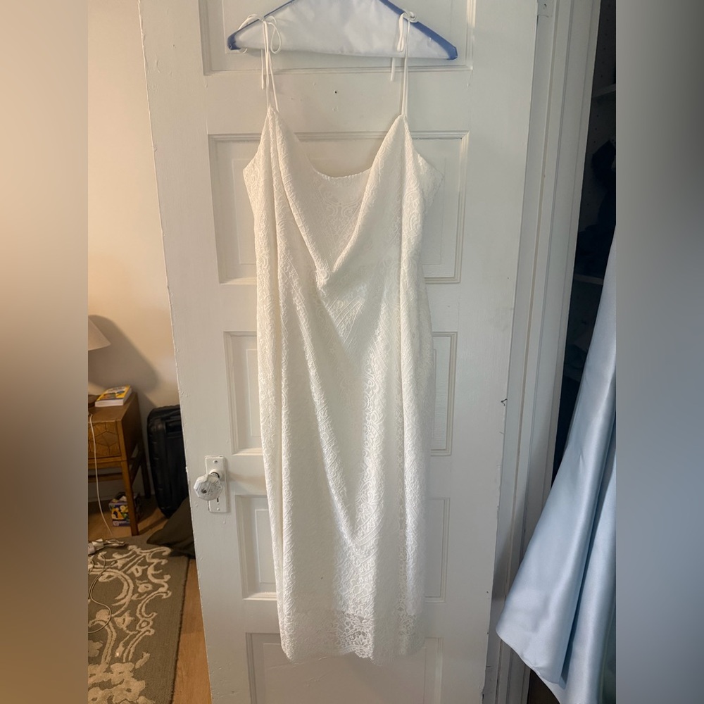 White Lace Slip Dress with Cowl Neck